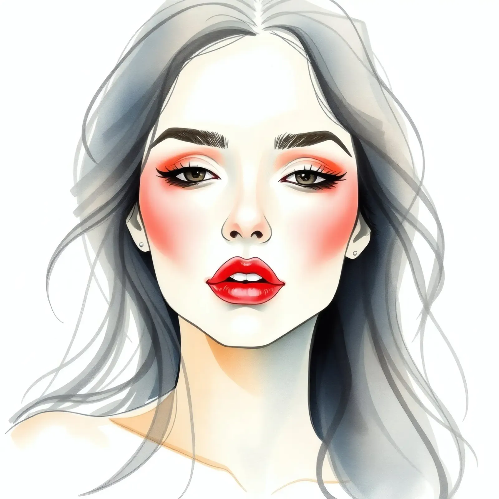 Young woman with elegant makeup and flowing hair canvas by DesignDoodle