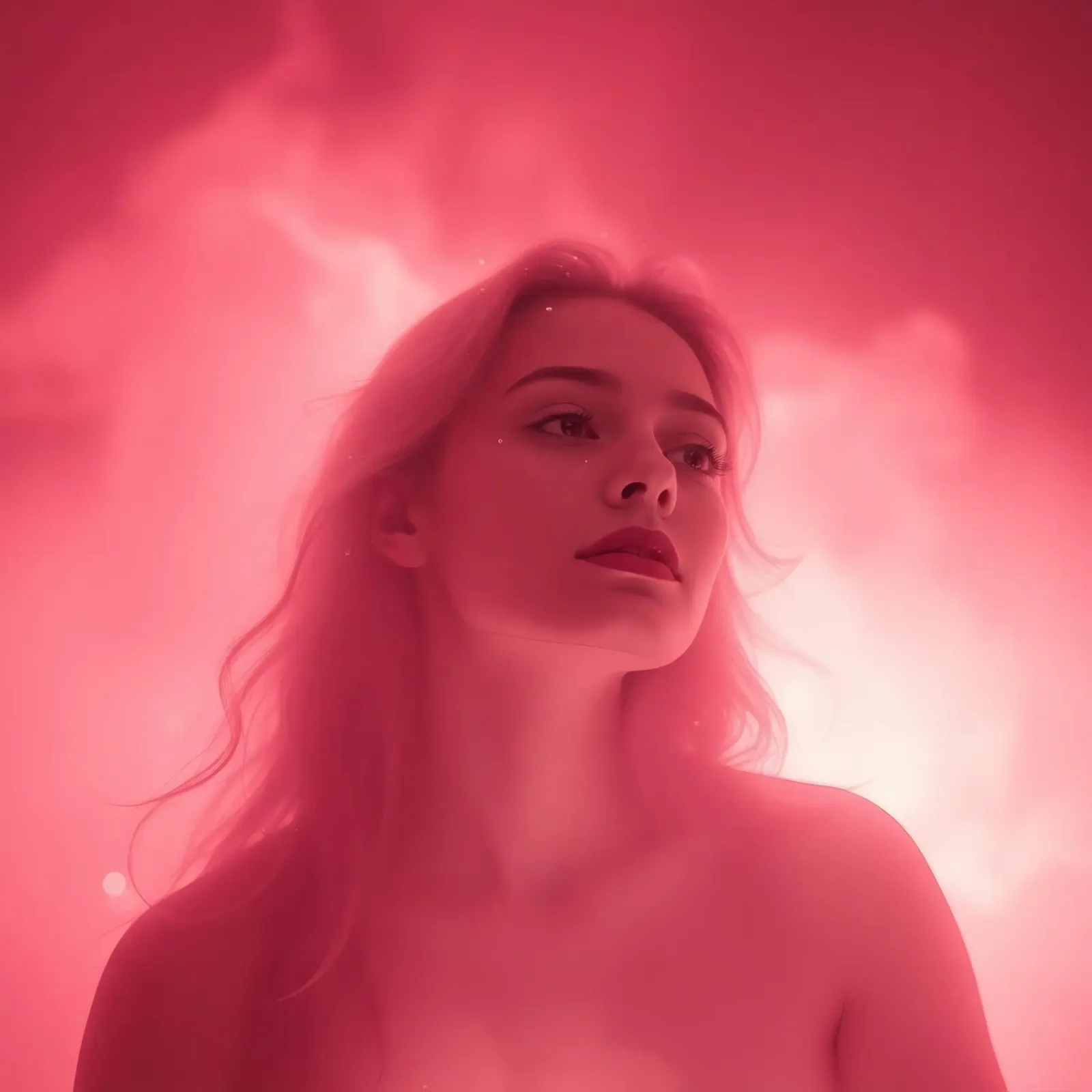 Une lumière rose douce enveloppe une femme aux cheveux longs hahnemühle de DesignDoodle