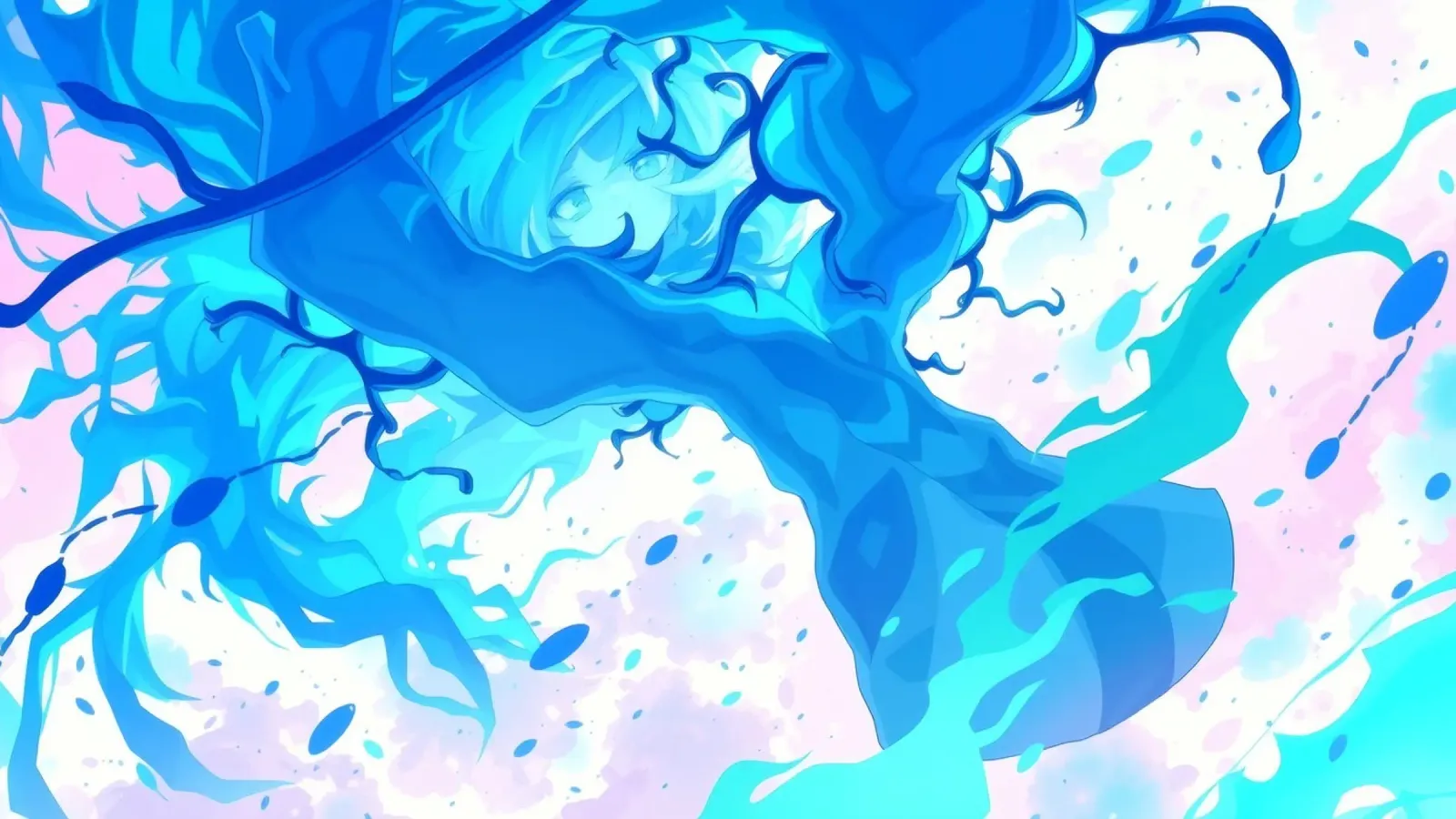 Vibrante fantasia subacquea con linee blu fluide poster con telaio in alluminio da DesignDoodle