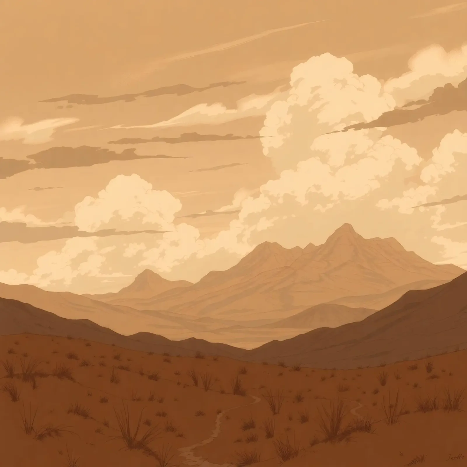 desert landscape with mountains and clouds at sunset canvas with Floater frame by DesignDoodle