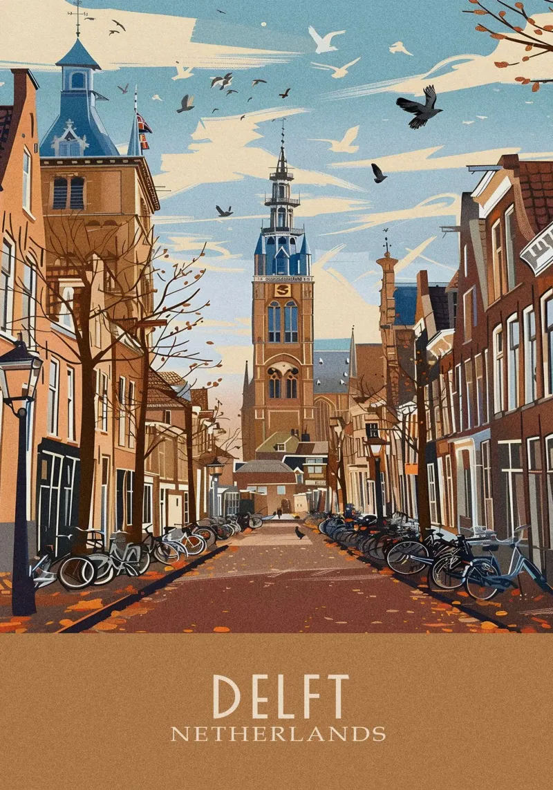 Delft city Netherlands poster con telaio in plastica da Travelstudio