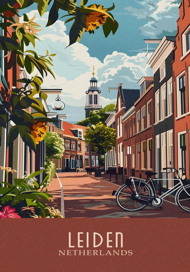 Leiden city Netherlands poster con telaio in alluminio da Travelstudio