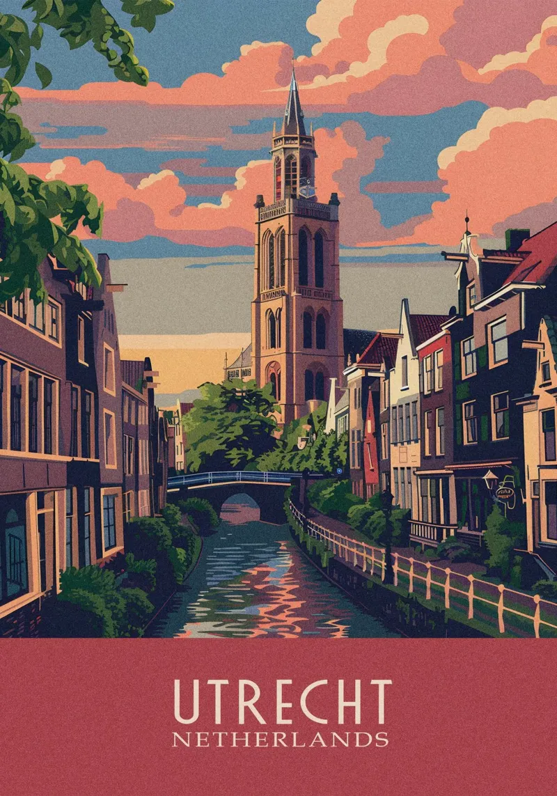 Utrecht city Netherlands poster con telaio in alluminio da Travelstudio