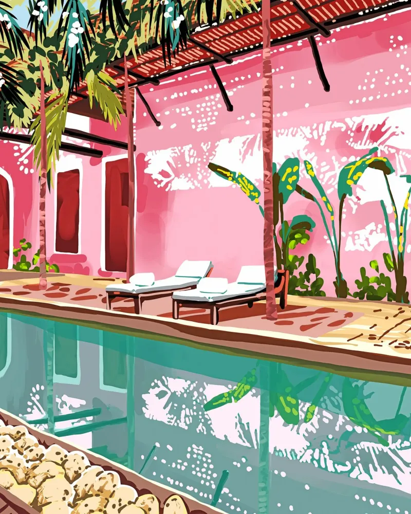 Villa Vacay Architettura Edificio rosa tropicale poster da 83oranges