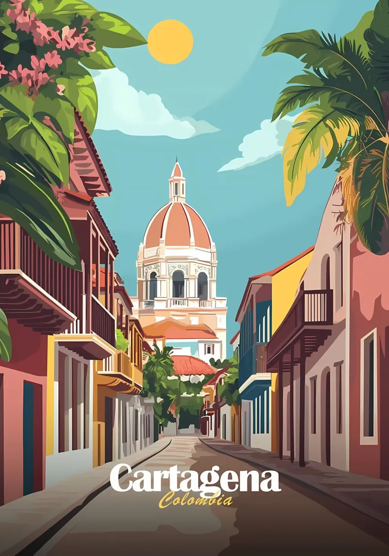 Cartagena, Colombia Straatbeeld poster met aluminium frame van Ginnery