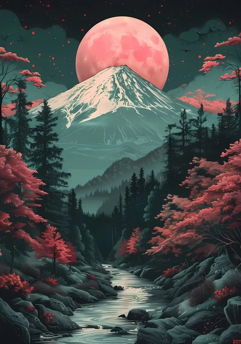Paesaggio asiatico vintage poster con telaio in alluminio da Mikesell