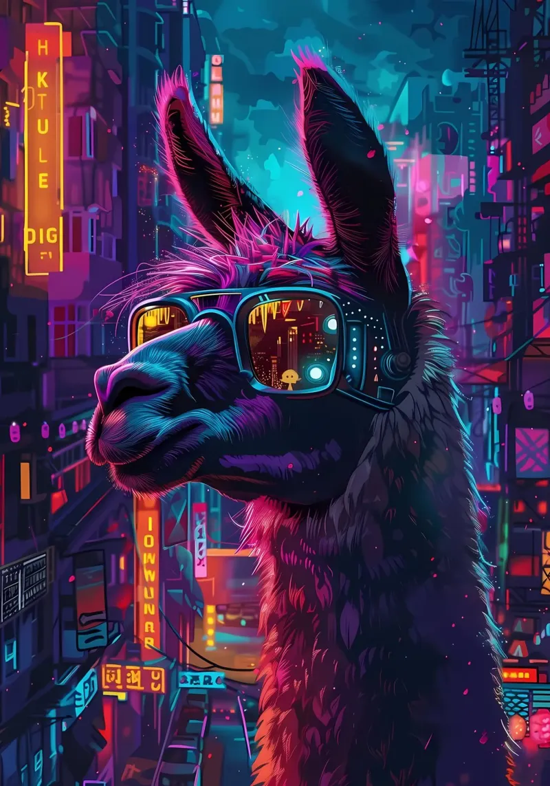 Cyberpunk Llama Neon pellicola backlit da Mikesell