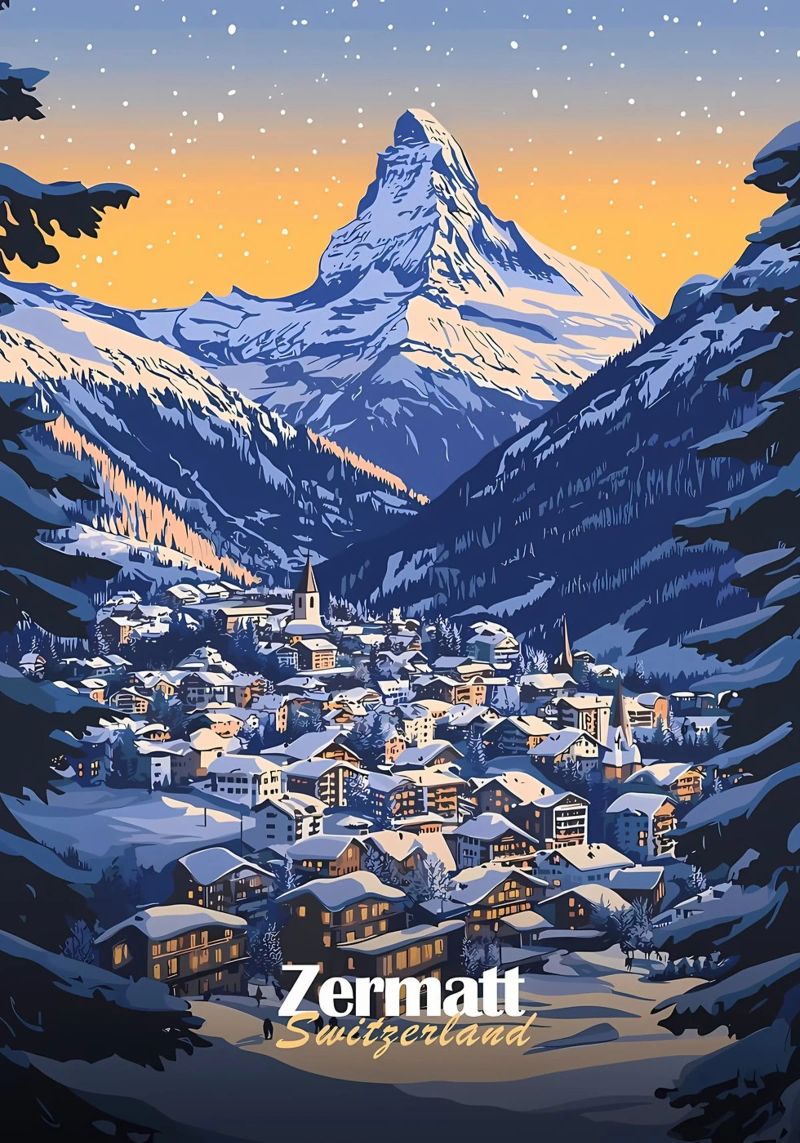 Zermatt Schweiz Bergdorf Poster von Ginnery