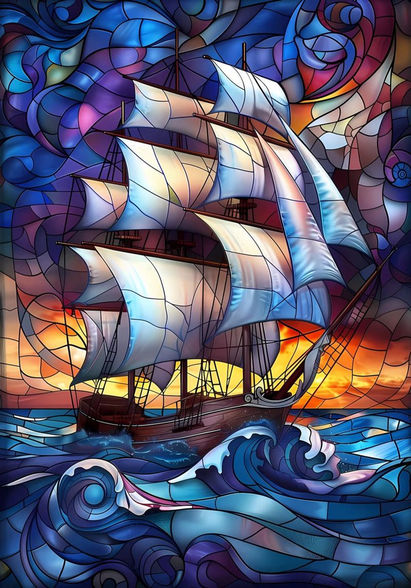 Stained Glass Pirate Ship poster by Mikesell