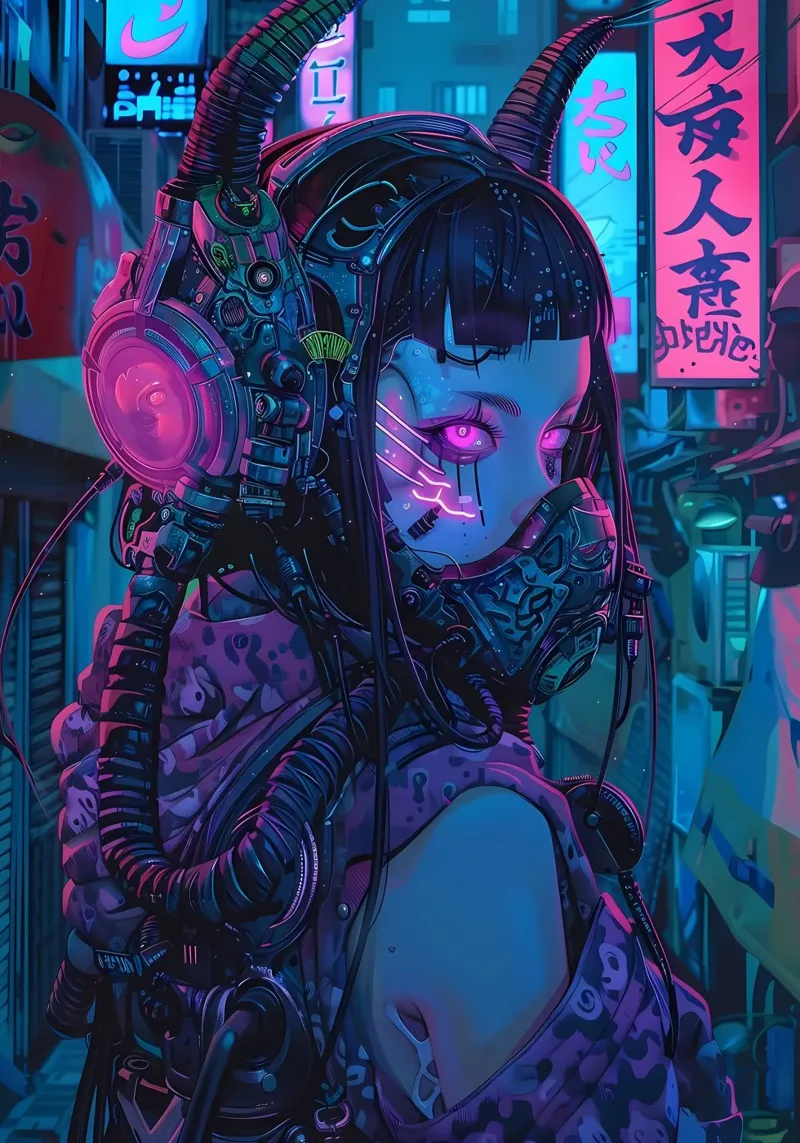 Ragazza demone cyberpunk carta hahnemühle da Mikesell