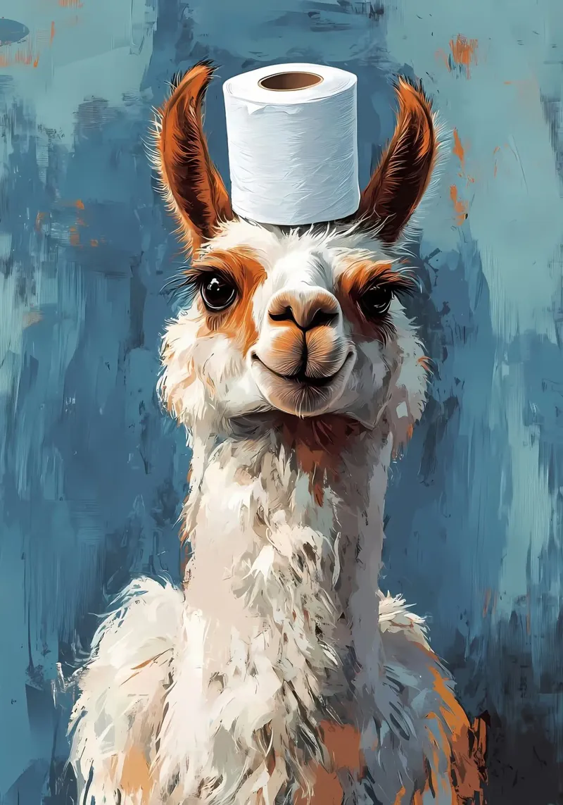 Lama met wc-hoed canvas van Ginnery