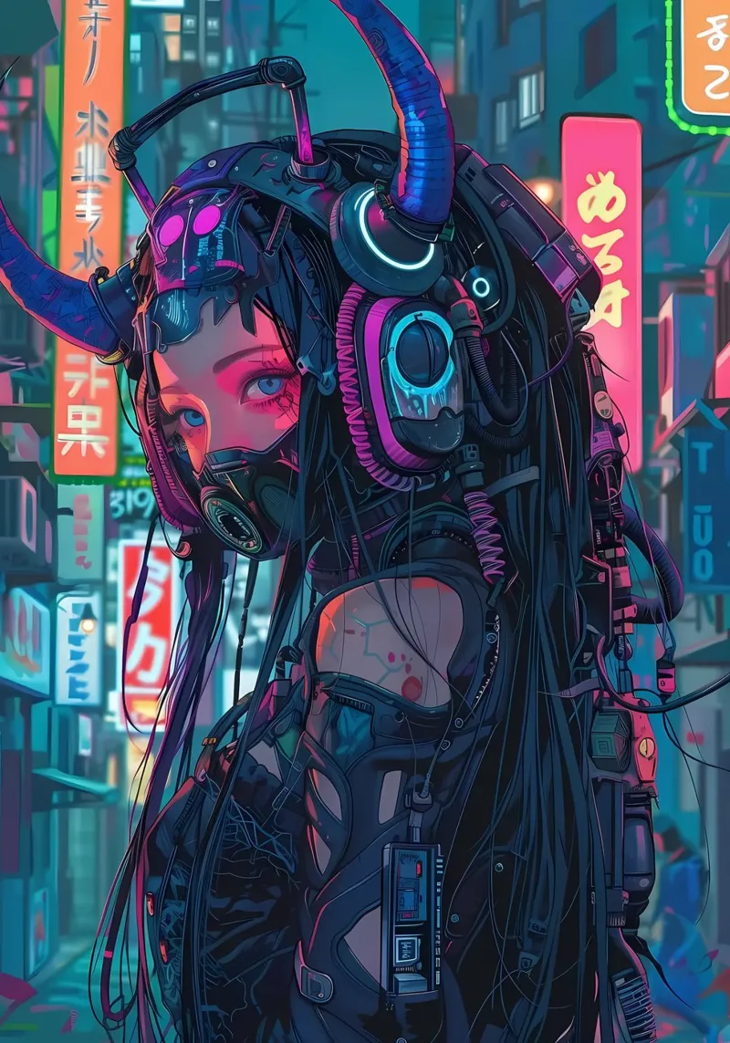 Ragazza demone cyberpunk pellicola backlit da Mikesell