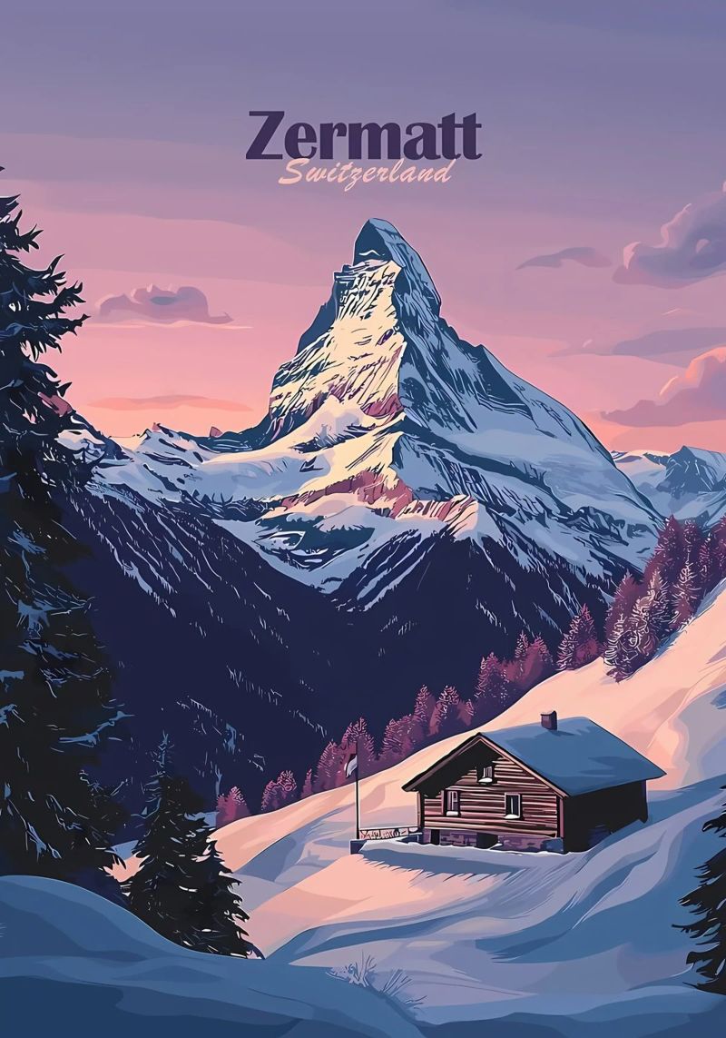 Zermatt Schweiz Bergblick Poster von Ginnery