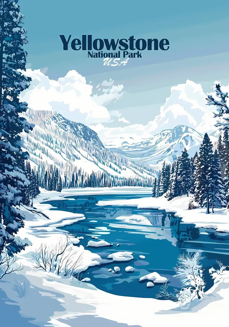 Parco Nazionale di Yellowstone Inverno poster con telaio in plastica da Ginnery