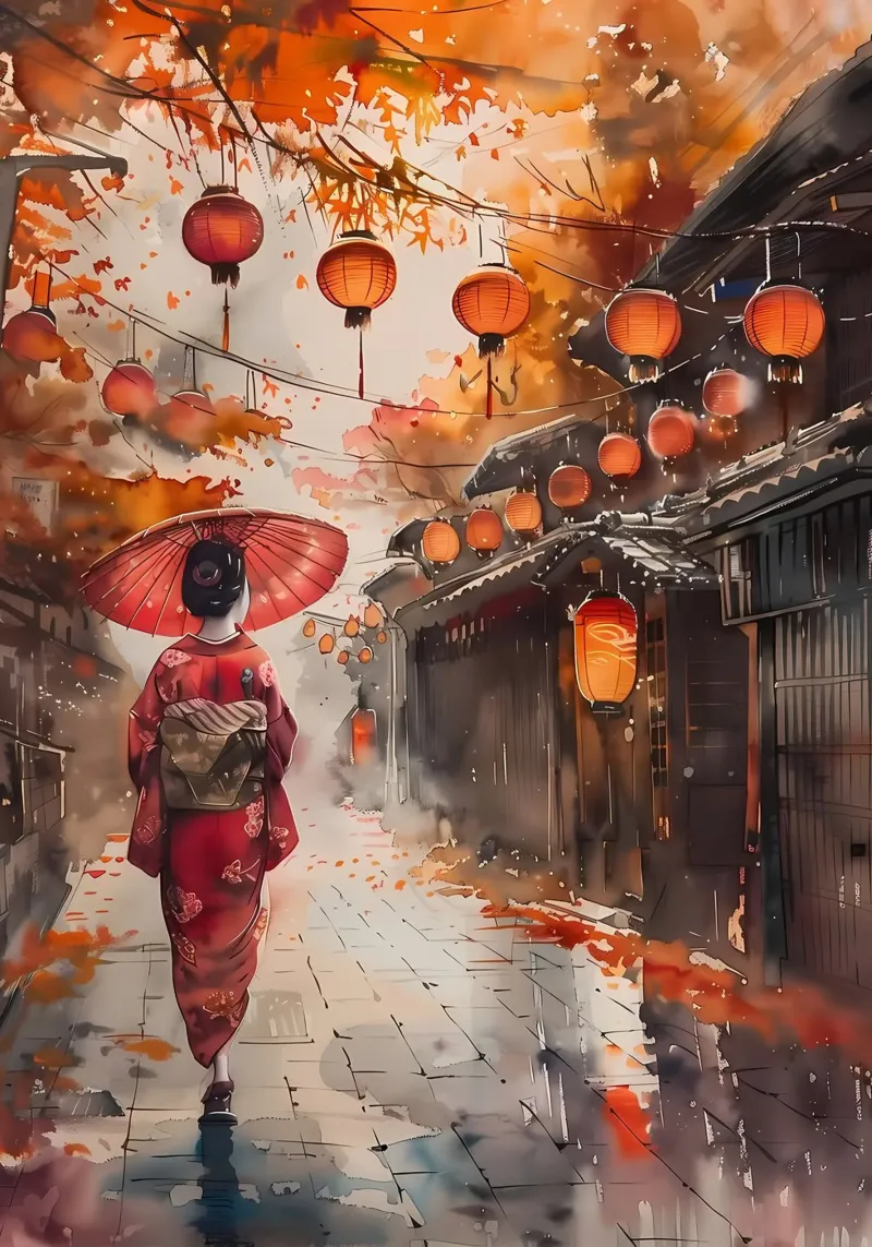 Geisha giapponese Samurai tela con Cornice a cassetta da Mikesell
