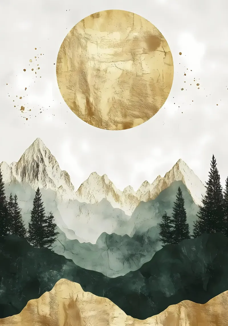 Paesaggio della montagna d'oro poster con telaio in plastica da Ginnery