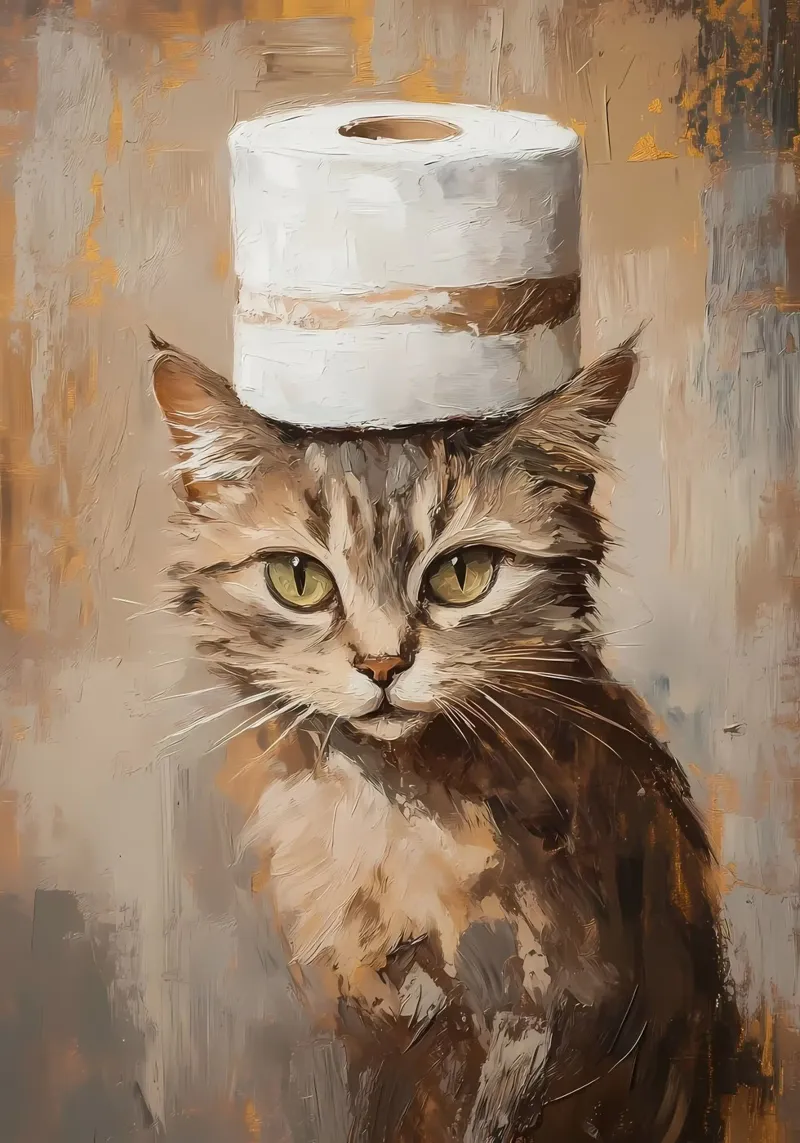Cat with Toilet Paper Hat canvas by Ginnery