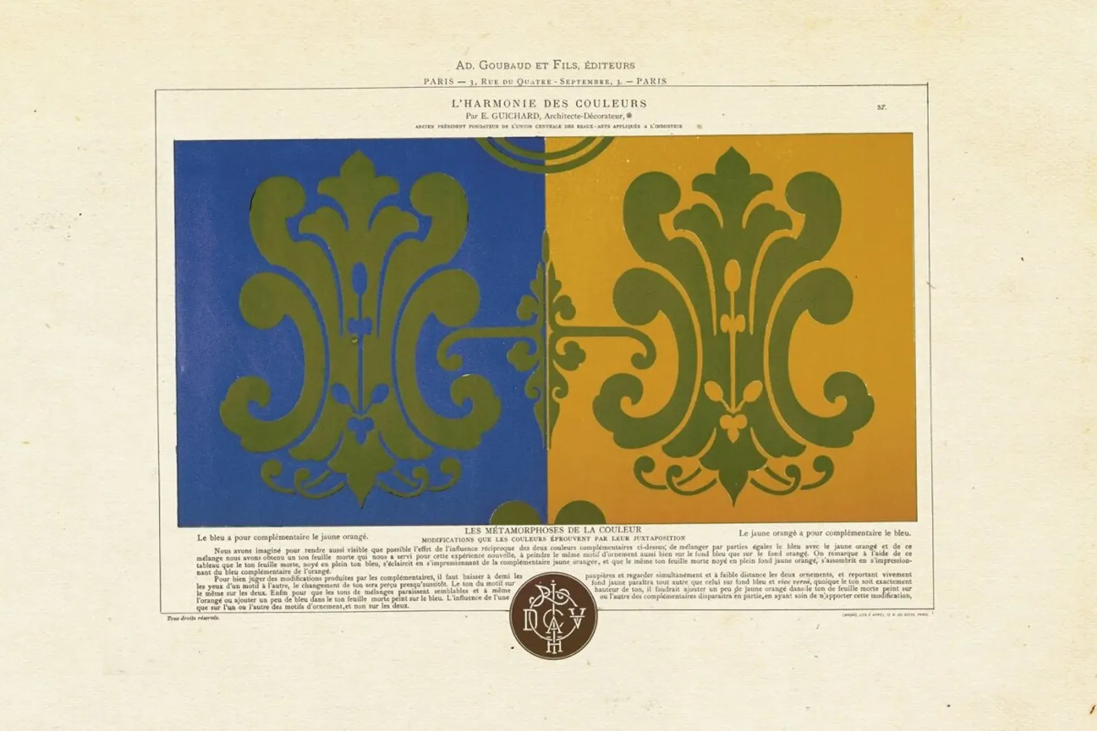 Complementary Colours Blue and Orange, L'harmonie des couleurs, 1815 - Édouard Guichard poster con telaio in alluminio da Artokoloro Quint Lox Ltd