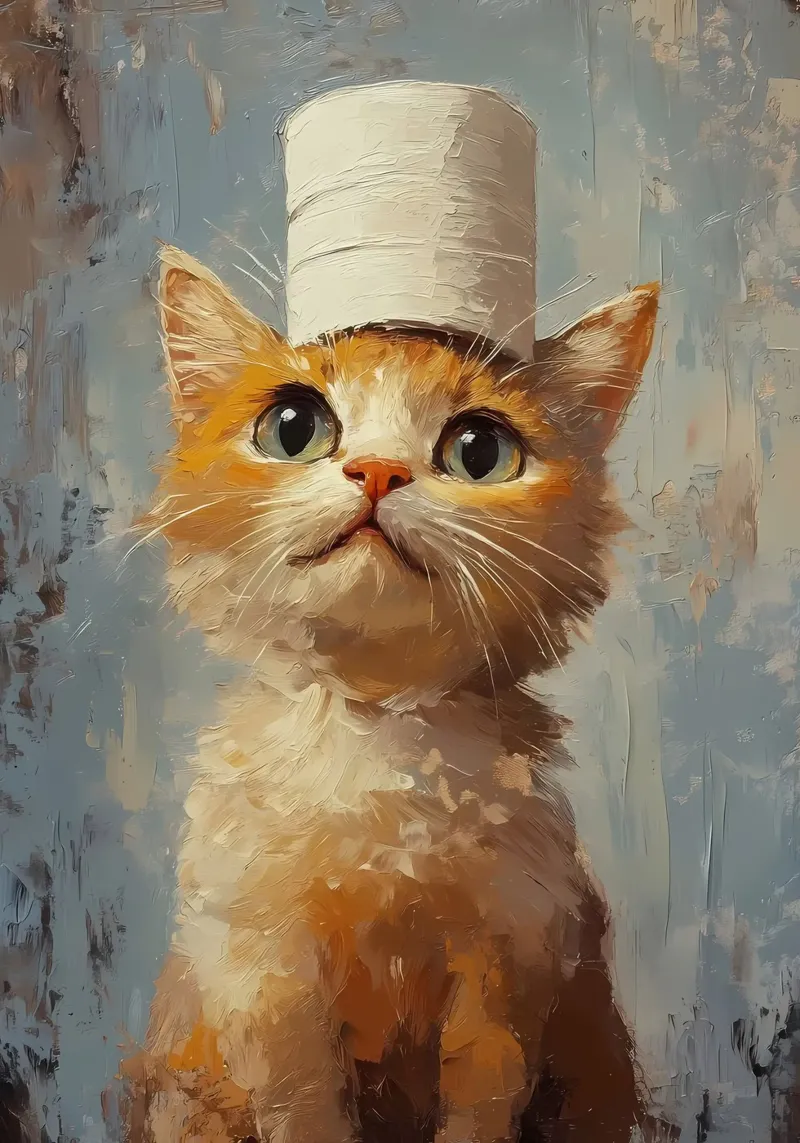 Kat met wc-papierhoed canvas van Ginnery
