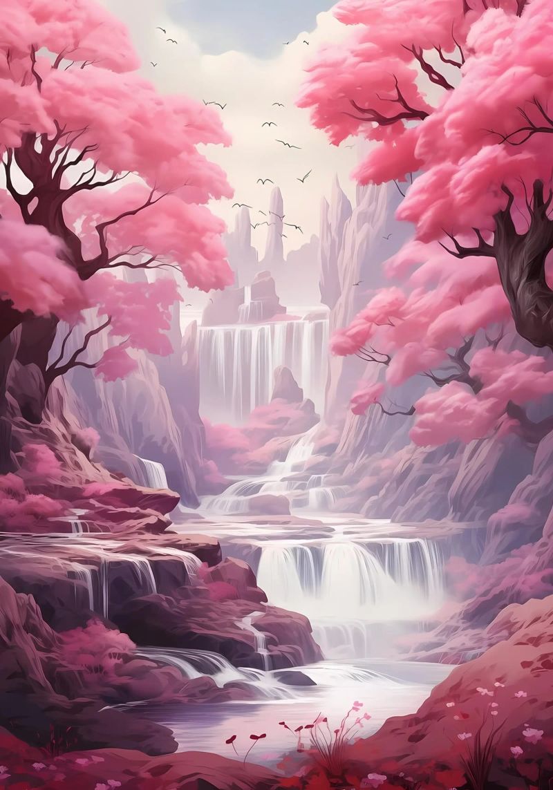 Waterfall Sakura Trees pellicola backlit da Mikesell
