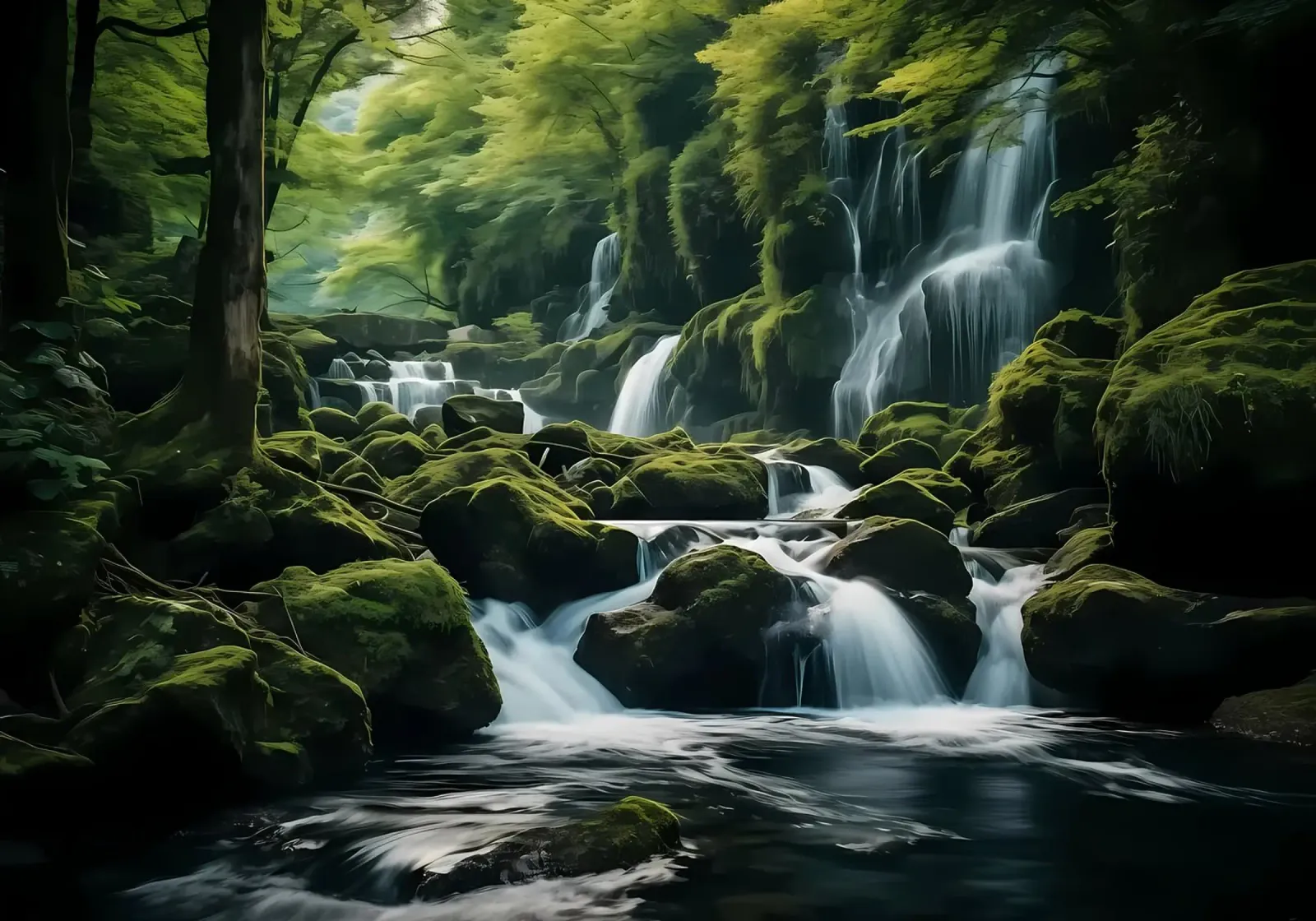 Waterfall in Forest Nature poster by Mikesell