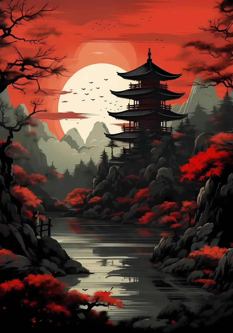 Red Japan Art acrylic glass by Mikesell