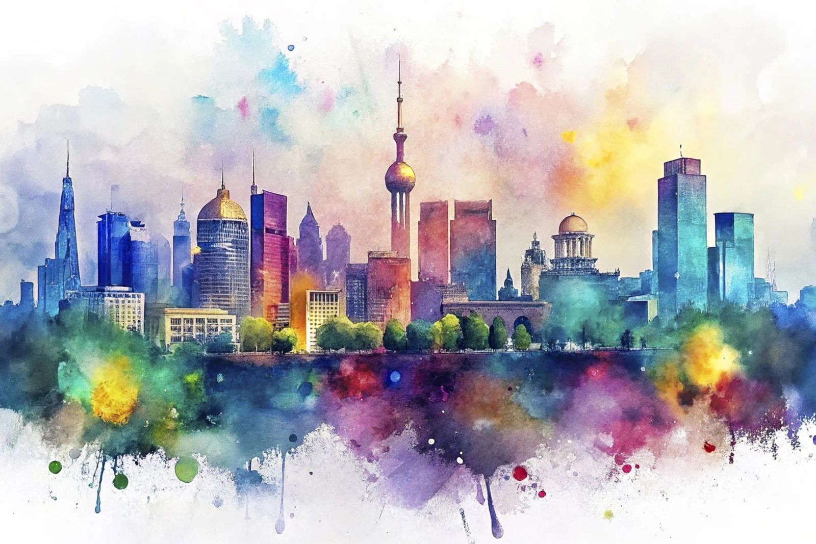 Ligne d'horizon de Kiev en aquarelle poster de ARTVI-SHOP