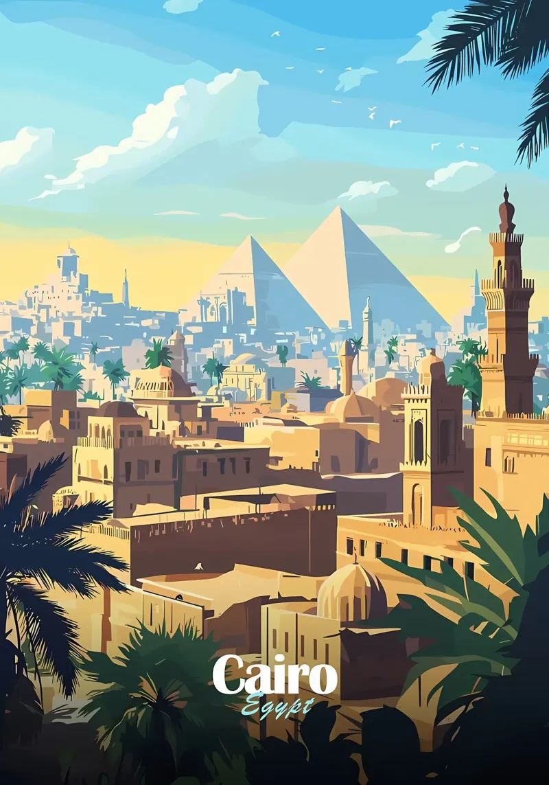 Skyline del Cairo con le piramidi pellicola backlit da Ginnery