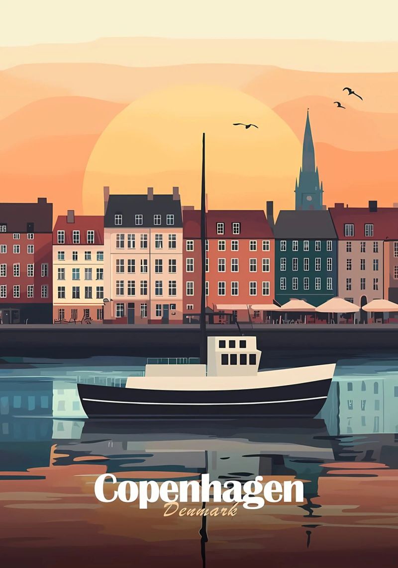 Copenhagen Sunset Cityscape poster by Ginnery
