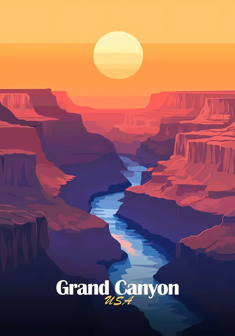 Tramonto del Grand Canyon poster con telaio in alluminio da Ginnery