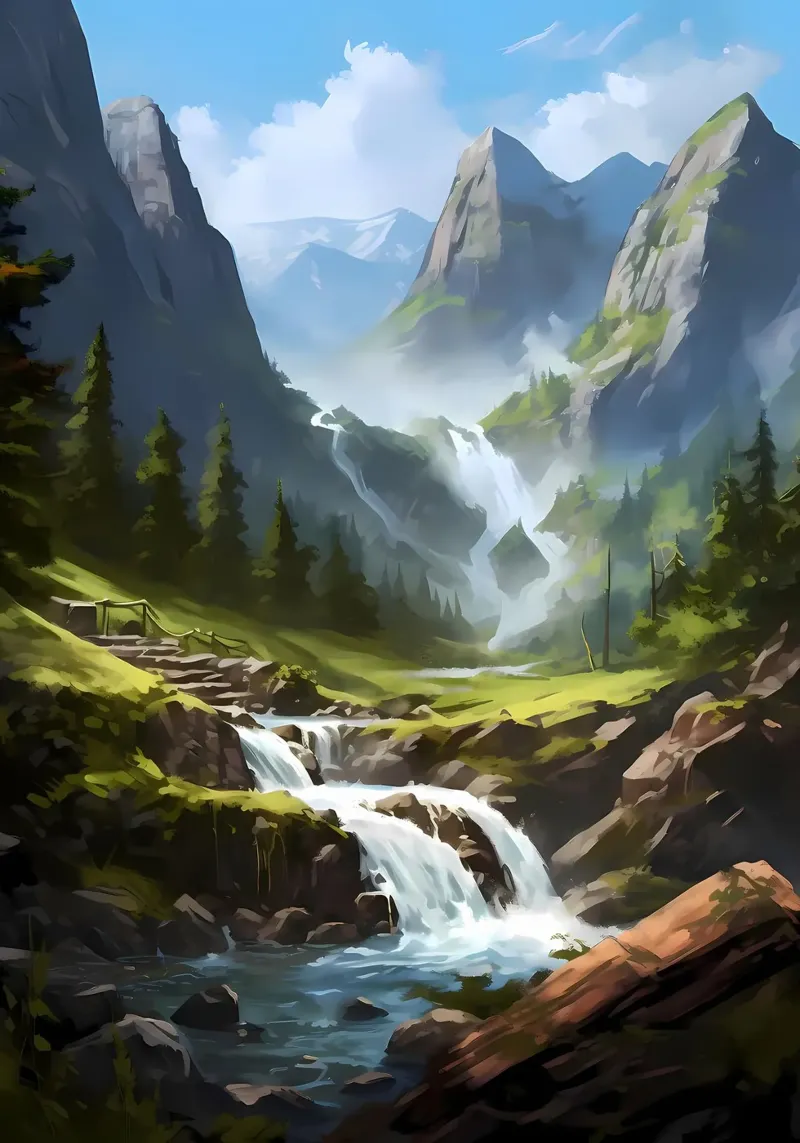Arte del paesaggio a cascata carta hahnemühle da Mikesell