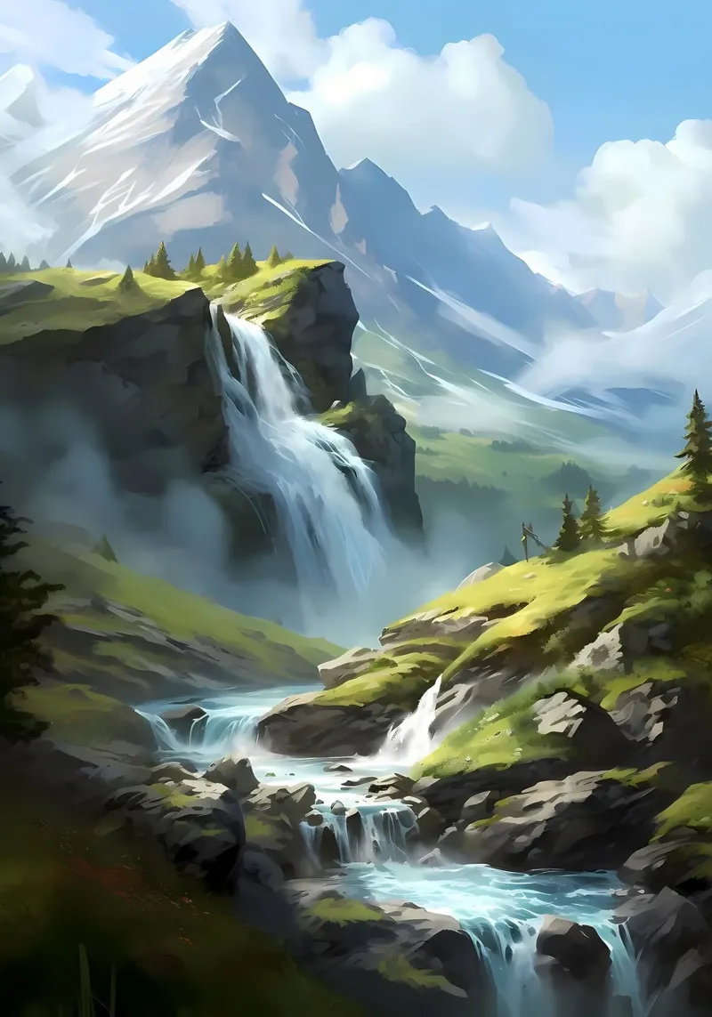 Arte del paesaggio a cascata pellicola backlit da Mikesell