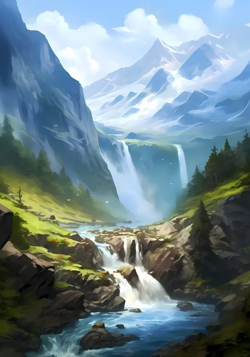 Waterfall Landscape Art alu-dibond by Mikesell