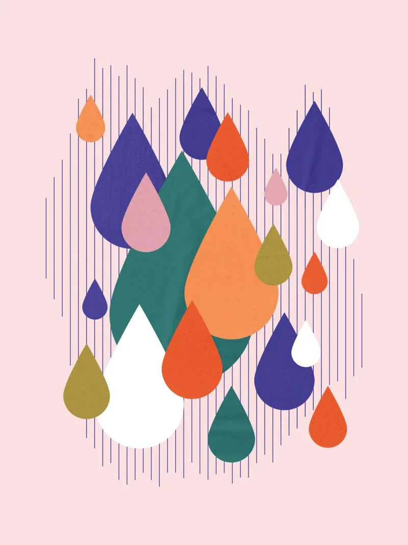 Playful Bauhaus Teardrops on Pink poster con telaio in plastica da showmemars