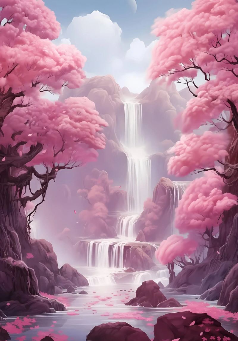 Waterfall Sakura Trees pellicola backlit da Ruth