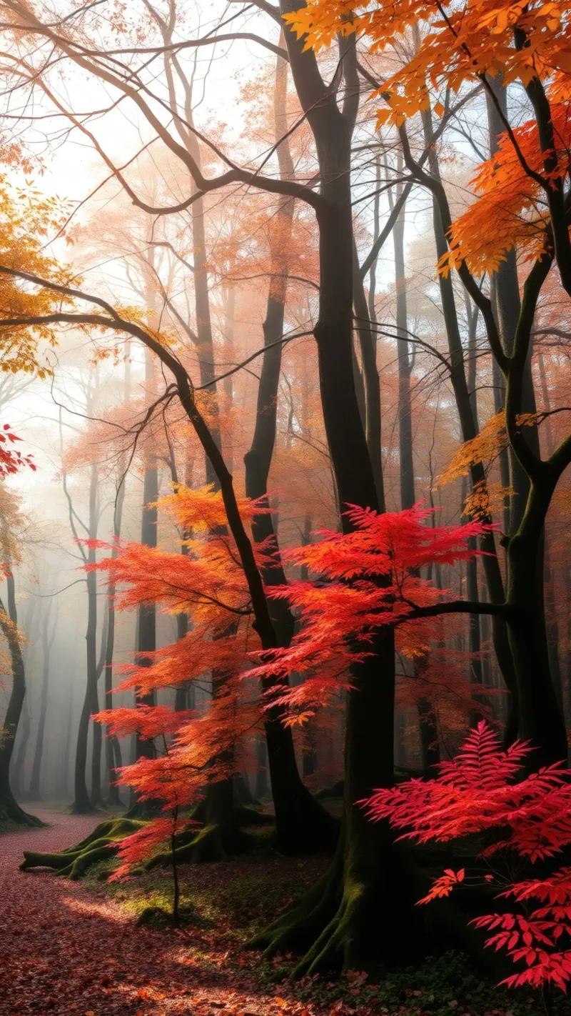 Captivating forest path adorned with vibrant autumn leaves canvas by DesignDoodle