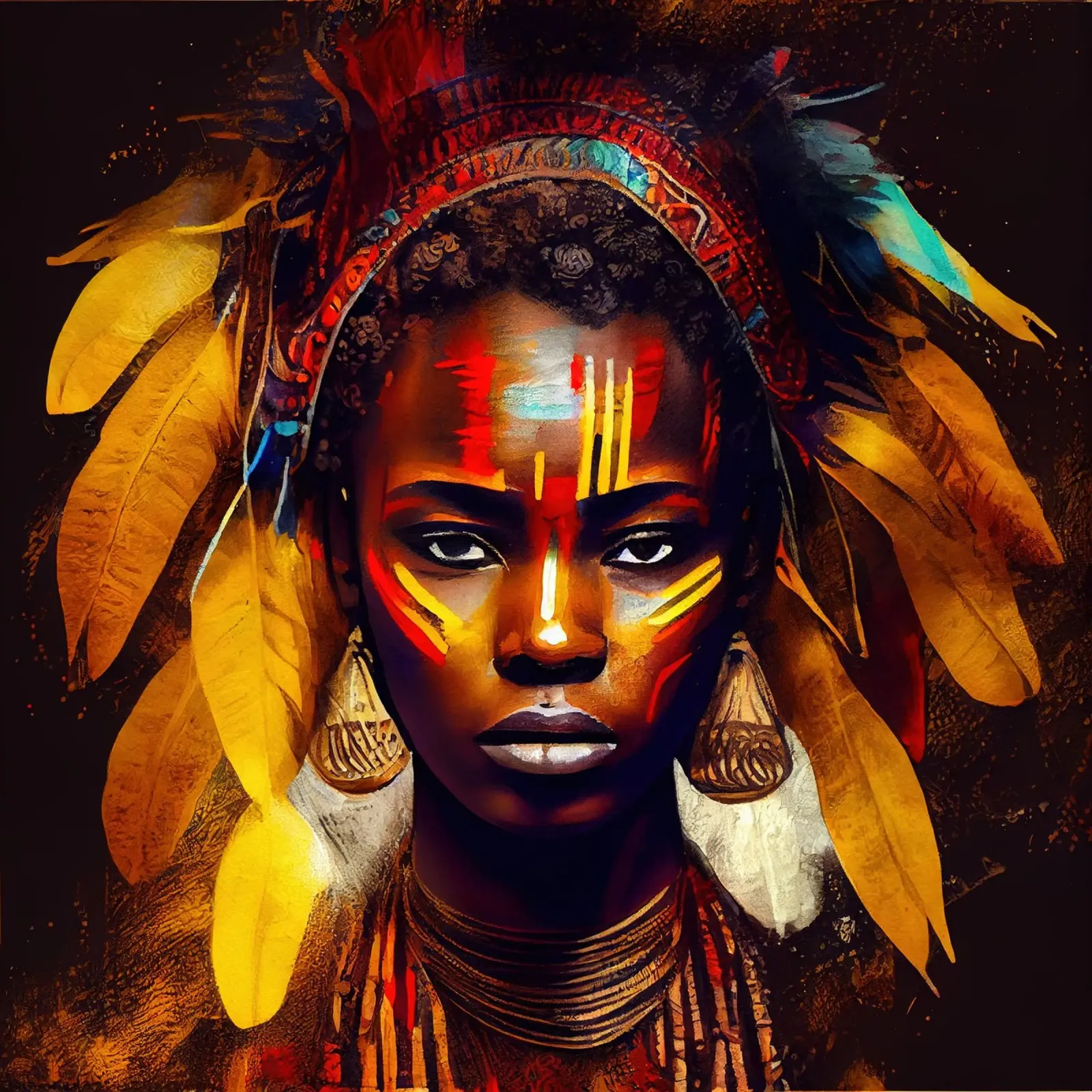 Poderosa mujer guerrera africana lienzo con Marco flotante de Chromatic Fusion Studio