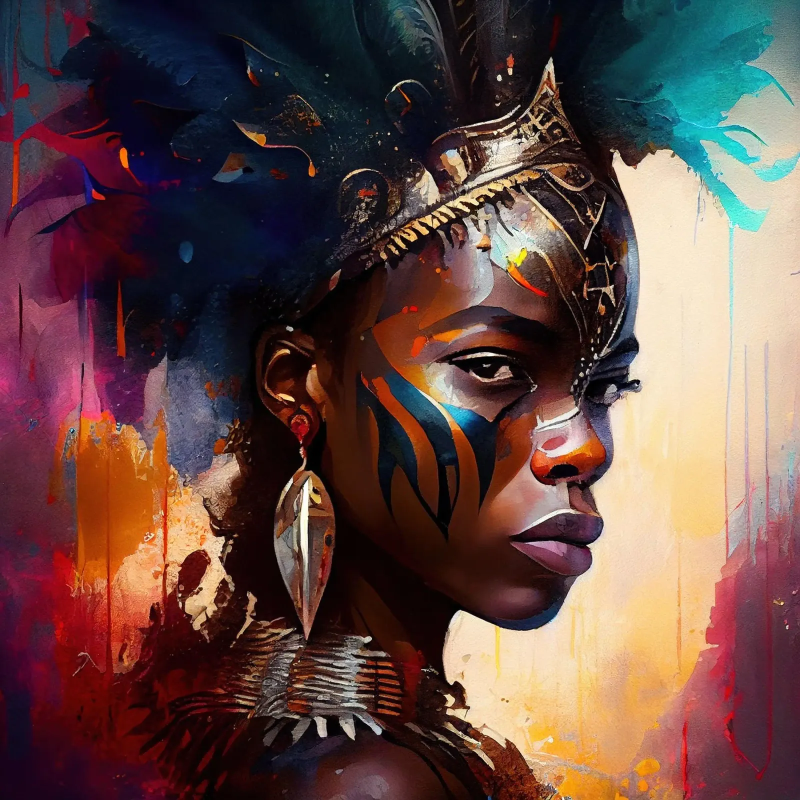 Poderosa mujer guerrera africana lienzo con Marco flotante de Chromatic Fusion Studio