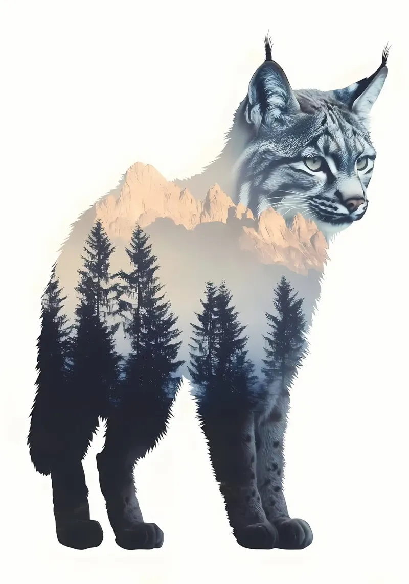 Lynx Double exposition poster avec cadre en bois de Ginnery