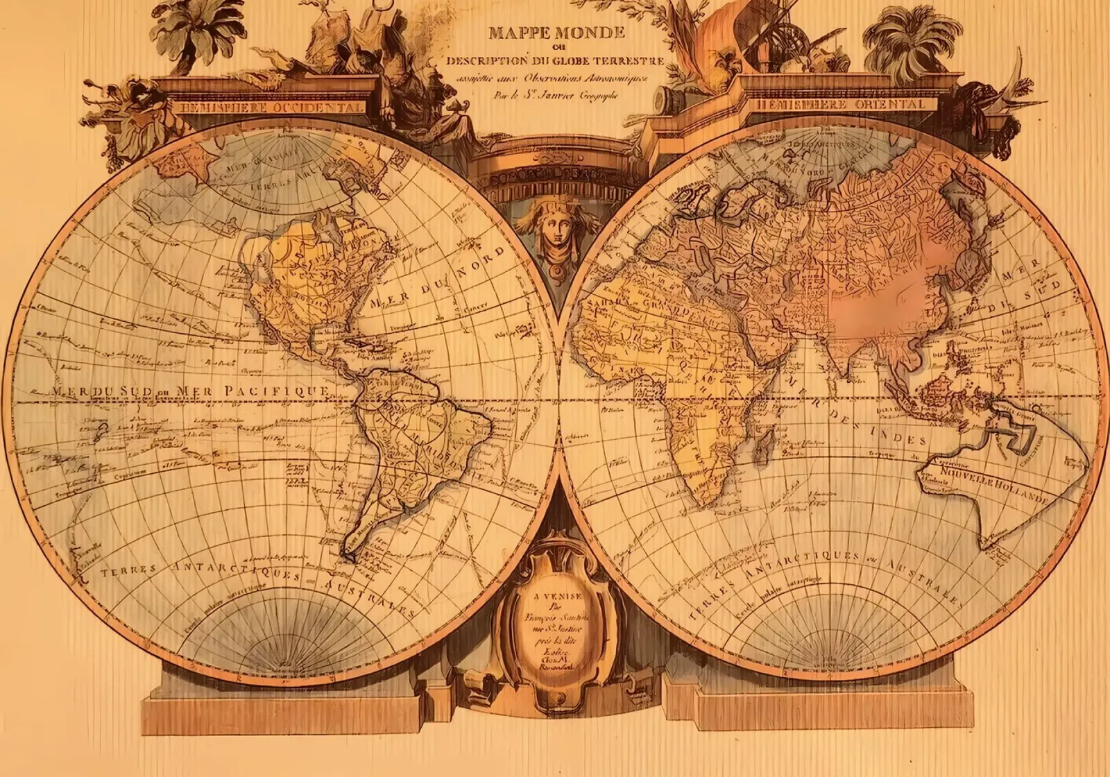 Mappa del mondo d'epoca poster con telaio in plastica da Delaplane