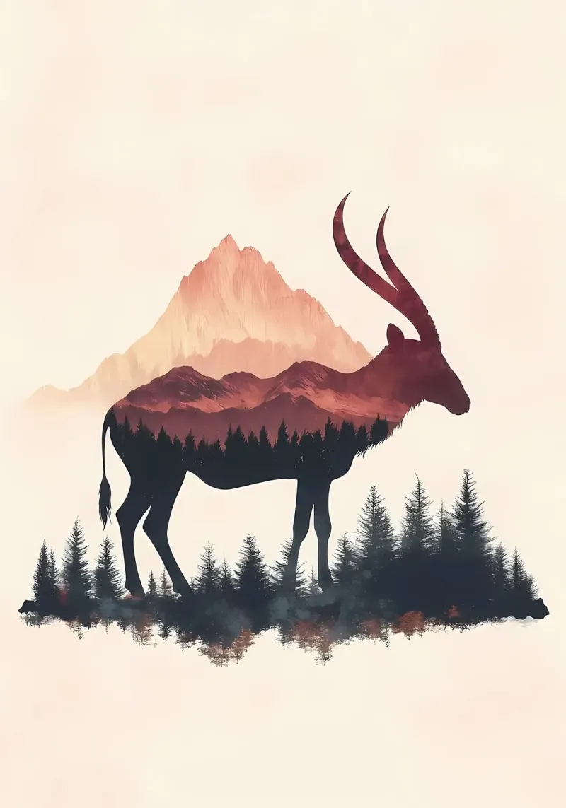 Silhouette di antilope di montagna carta hahnemühle da Ginnery