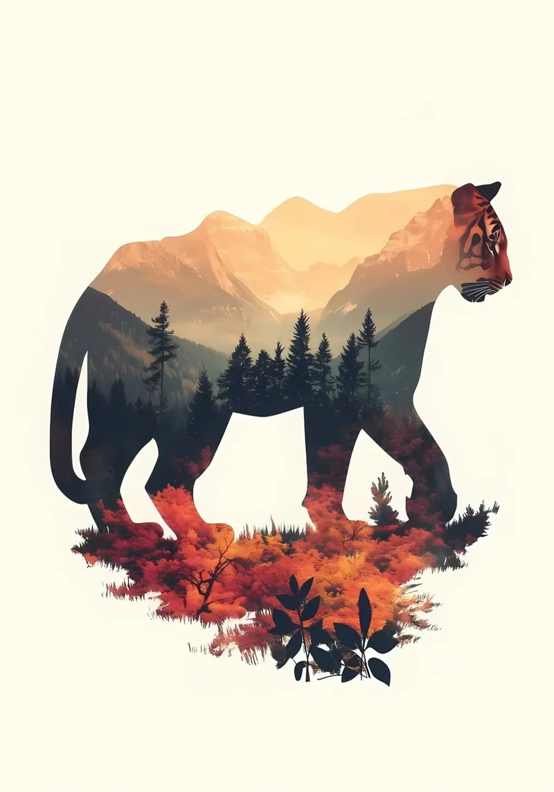 Paisaje de la Montaña del Tigre poster con marco de plástico de Ginnery