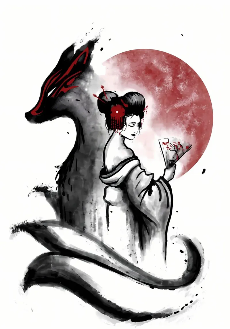 Volpe kitsune giapponese poster da Mikesell