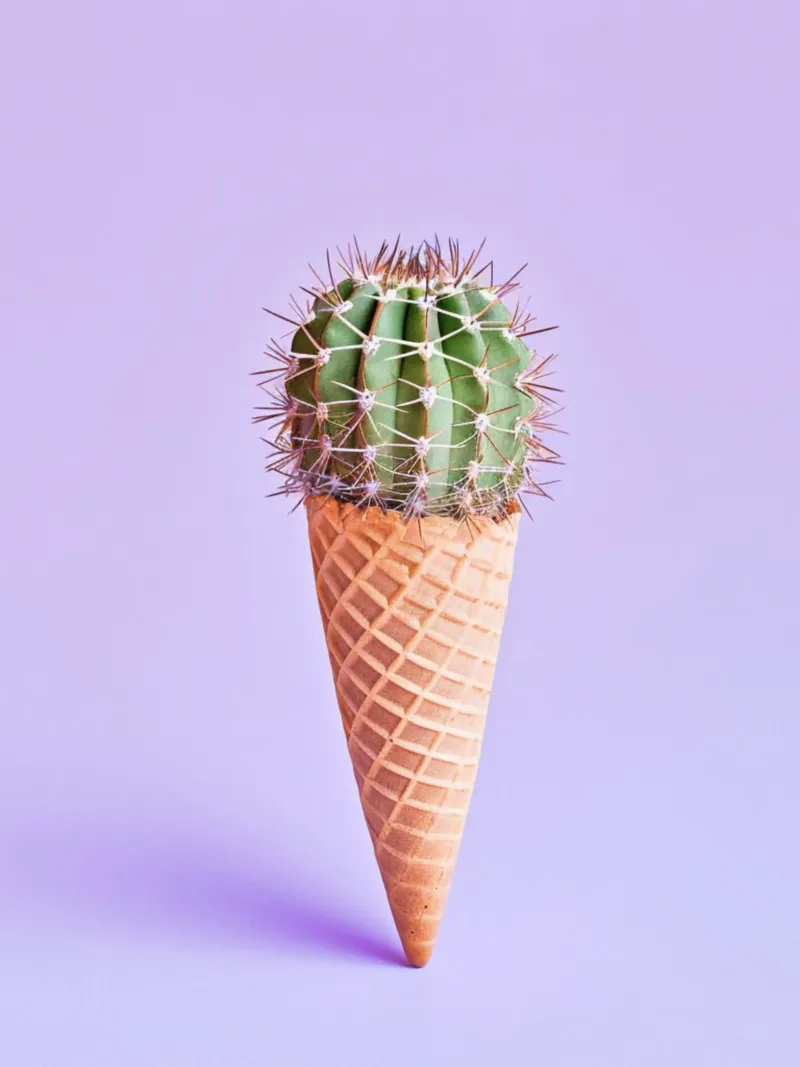 Cono gelato con cactus viola poster con telaio in plastica da Yaso Design & Art