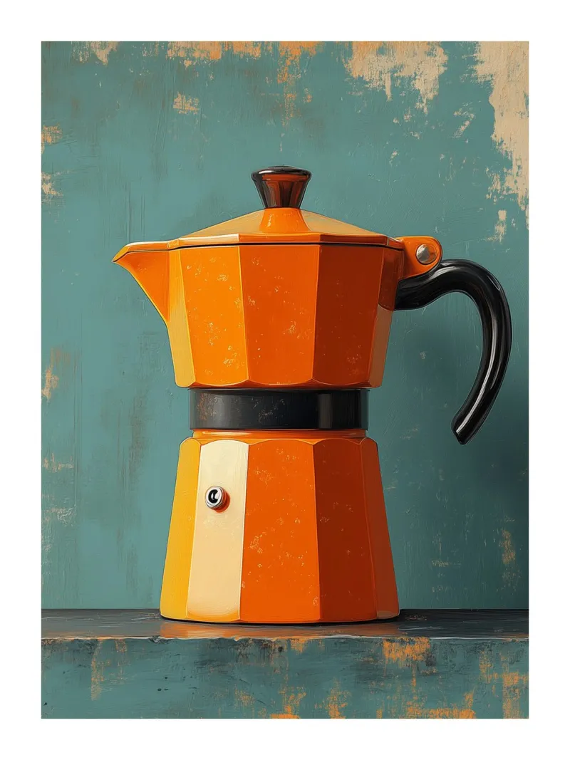 Caffettiera arancione retrò poster con telaio in legno da Spice & Style