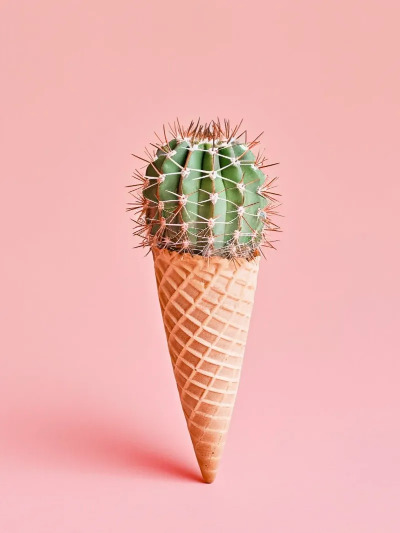 Ice cream cone with cactus coral canvas with Floater frame by Yaso Design & Art