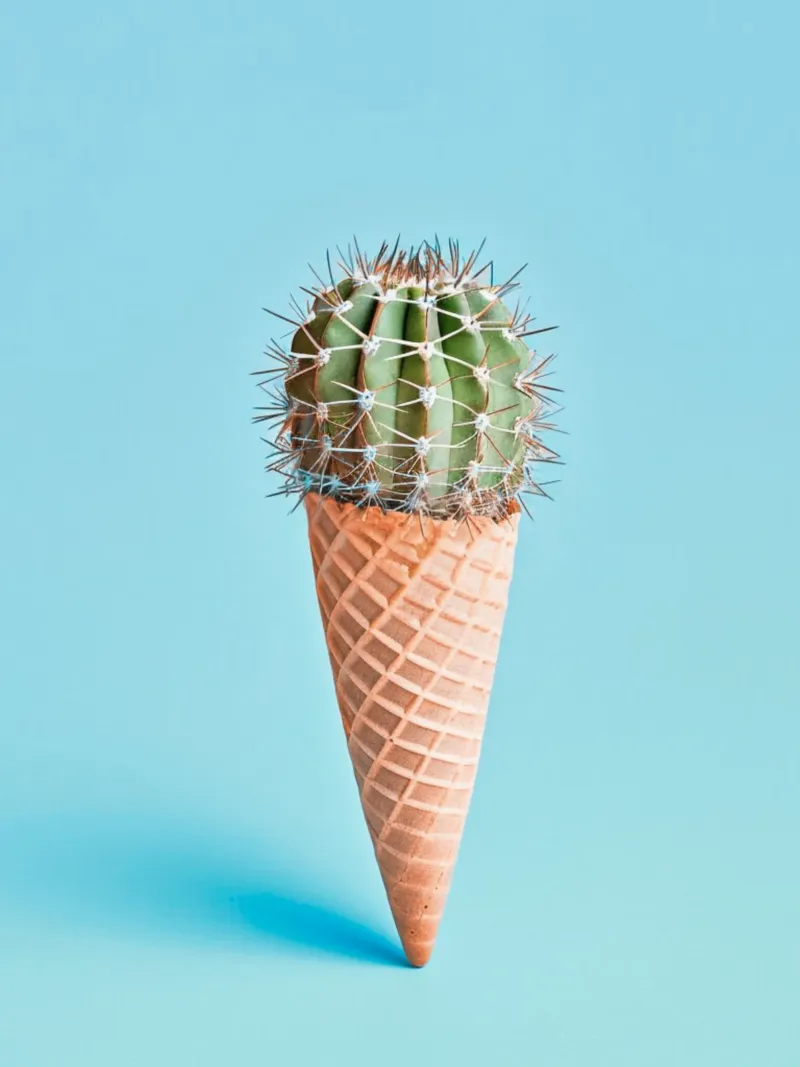 Ice cream cone with cactus light blue canvas with Floater frame by Yaso Design & Art