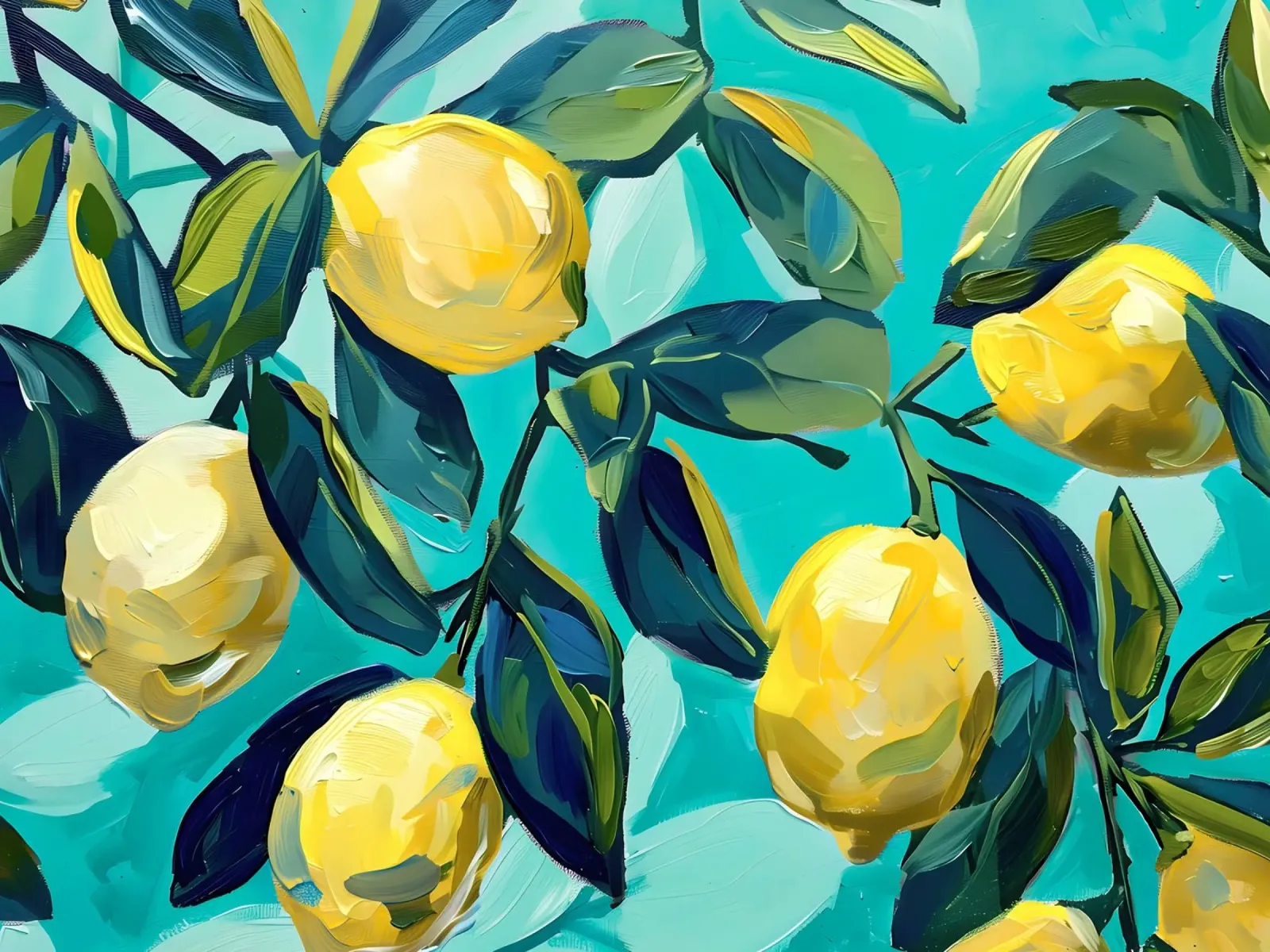 Lemons with leaves and turquoise background canvas by Yaso Design & Art