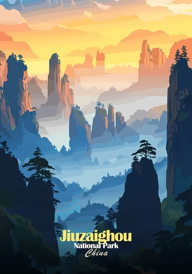 Parco nazionale di Jiuzhaigou poster con telaio in alluminio da Ginnery