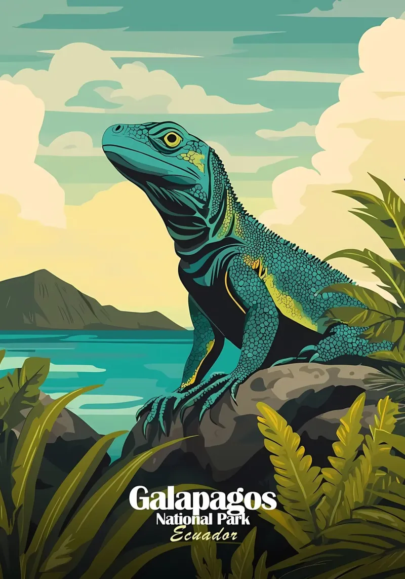 Galapagos Iguanar poster con telaio in alluminio da Ginnery